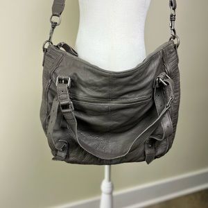 Liebeskind Berlin Cow Hide Leather Flint Grey Messenger Crossbody Buckle Bag